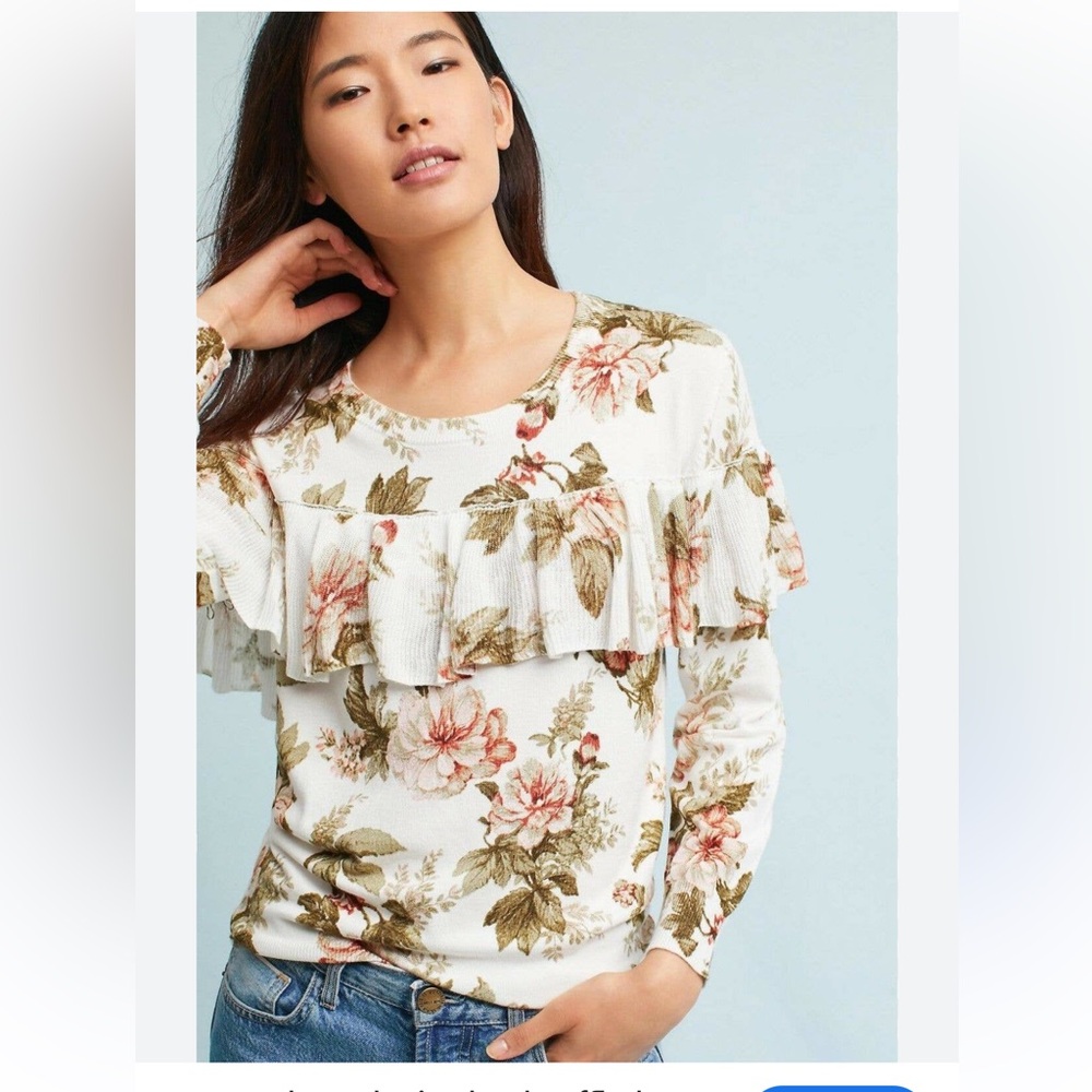 Anthropologie Pink and Brown Ruffled Blouse used good condition.